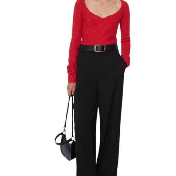 Zara Alpaca Wool Blend Red Square Neck Long Sleeve Sweater - Picture 2 of 9